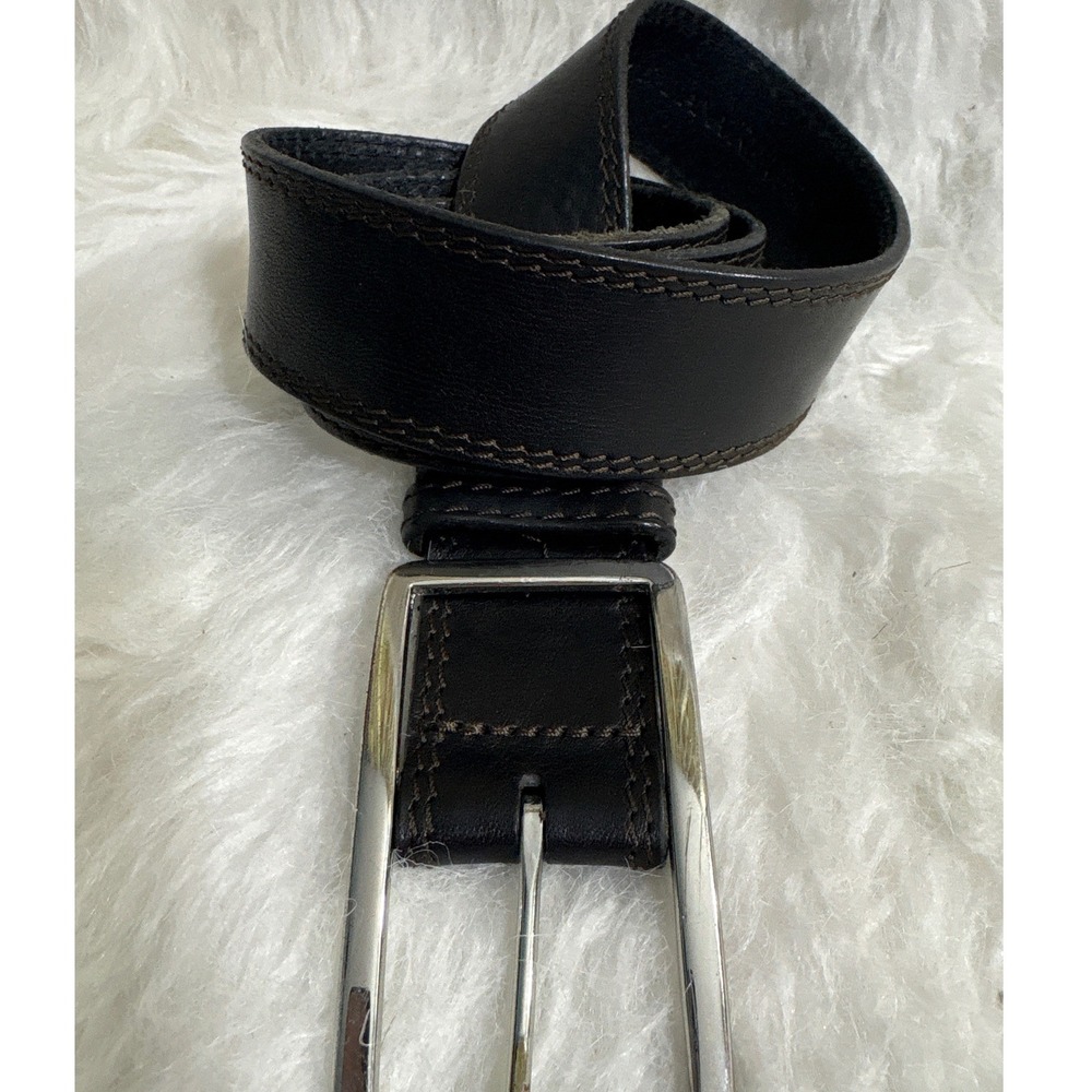 Banana Republic Belt Mens 34-38 Dark Brown Leather Contrast Stitch Classic 332